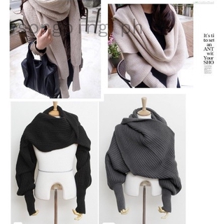 Ultra-thick Unisex Winter Warmer Knitting Wool Scarf with Sleeve Soft Wrap Shawl Scarves