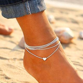 New Beach Love Multi-layer Anklet for Women Bohemian Heart-shaped Peach Heart Double-layer Chain