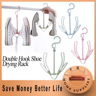 【Better Life】Multifunctional Shoes Hanger Double rack Hooks Windproof Balcony Drying Hanger