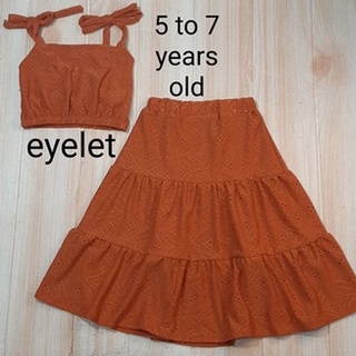 New! girls eyelet crop top and skirt terno for 5 - 7 years old