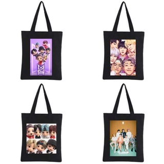 Trendy Graphic Canvas Tote Bag Oxford Black with Zipper| BTS Merch/K-Pop Army