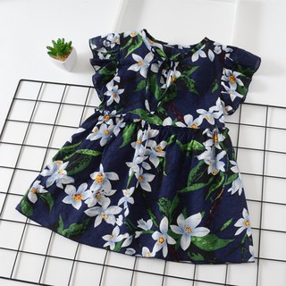 YESBABE Girl Princess Dress Summer Casual Floral Print Cotton Flare Sleeve Sundress
