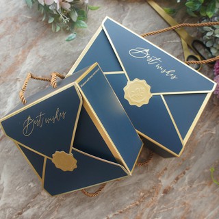 10pcs Envelop Gold Deep Blue Best Wish with Rope Handle Paper Box Cookie Macaron Candy Wedding Birth (1)