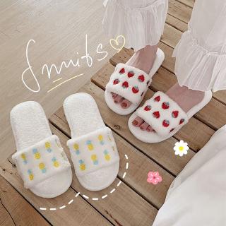 Soft Adorable Strawberry and Pineapple Embroidery Cotton Slippers