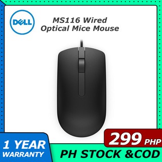 【PH STOCK】 DELL MS116 Wired Mouse Corded Optical Mice With 1000 DPI For Home Office