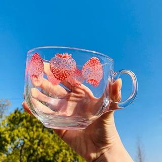 Vintage Strawberry Print Classy Cereal Glass Mug Bowl Cup