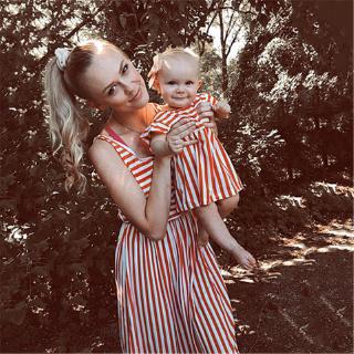 Mom And Daughter Stripe Dress Matching Clothes
