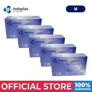Indoplas Powder Free Examination Latex Gloves Box of 100 (Medium) - 5 boxes