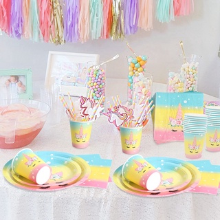 Happy Birthday theme Party Supplies unicorn Disposable Paper Plates Cup napkin Party Supplies Party Decoration Set (7)