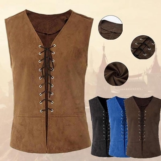 Medieval Men Retro Steampunk Lace Up Waistcoat Sleeveless Vest (2)