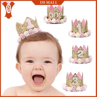 1pcs 1 2 3 Birthday Caps Flower Crown 1st Birthday Hat Newborn Baby Birthday Headband 1 Year Birthday Party Decorations (1)