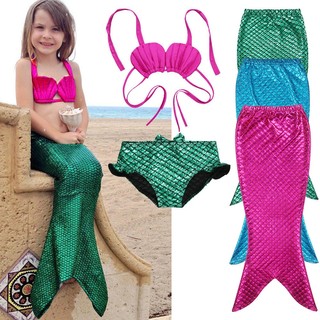 littlekids 3PCS Girl Kids Mermaid Tail Swimmable Bikini Set