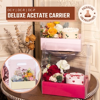 [5pcs] Deluxe Acetate Carrier for Cakes and Flowers, Gift Box Set Packaging in RED, YELLOW, and PINK (1)