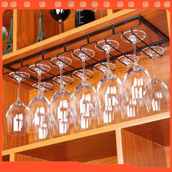 Iron Wall Mount Wine Glass Hanging Holder Goblet Stemware Storage Organizer Rack