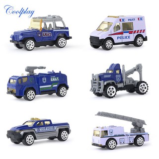 6PCS Mini Sliding Alloy Police Car Model Toys Kids Engine Car Boy Gift