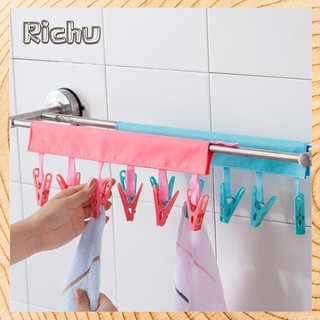 Richu_Bathroom Rack Clothespin Travel Portable Folding Clothes Towel Hanger 6 Clips
