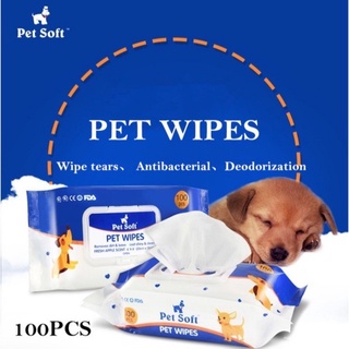 ✺❁Pet soft Pet Wipes Alcohol Free 100 pcs/Pack Remove Tear Sterilization and Cleaning Pet Skin