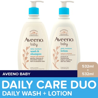 Aveeno Baby Daily Wash & Shampoo 532ml + Daily Moisture Lotion 532ml