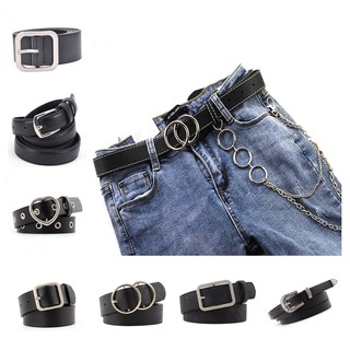 Double Buckle Waist Belts Chain Punk Leather Belt (1)