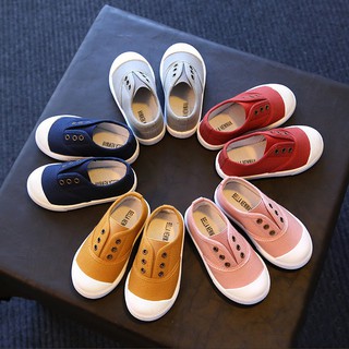 Cute Sweet Little Girls And Boys PU Canvas Candy Color Shoes