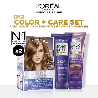 L'Oréal Paris Haircolor + Care Bundle - 03 Ash Brown + Ever Purple