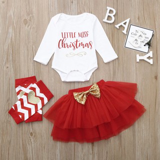 Christmas Newborn Infant Baby Girl Letter Romper Tops+Tutu Skirts Outfits Set