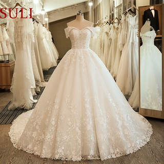 SL-5061 Off the Shoulder Wedding Bridal Dress Ball Gown Embroidery Lace applique Boho Wedding Dress