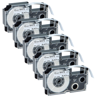 5 Pack Labeling Tape Cassette XR-12WE XR12WE XR 12WE2 Compatible with Casio Ez-Label Printers KL-60