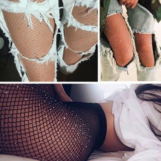Women Crystal Rhinestone Fishnet Elastic Stockings Fish Net (1)