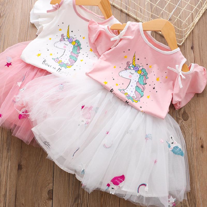 [NNJXD]Baby Girl Clothes Set Unicorn T-shirt+Skirt Princess Suits