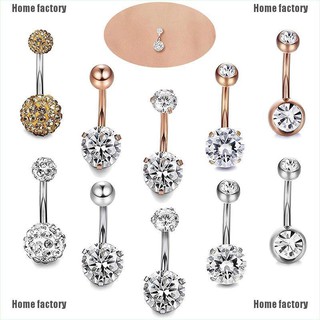 ✔✔5PCS/Set Stainless Steel Crystal Navel Belly Button Rings Bar Piercing Jewelry❤