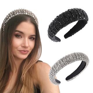 Woman Luxury Full Diamond Beads Crystal Hair Band Retro Rhinestone Padded Sponge Wide Headband Crown (1)