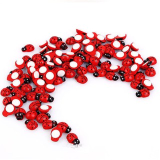 100 Mini Wooden Ladybird Ladybug Sticker Adhesive Fridge Party Decorating Craft