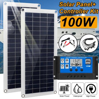 ஐ100W Solar Panel Kit Dual 12V USB With 60A 100A Controller Solar Cells Poly Solar Cells for Car Yac