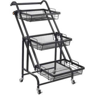 3-Tier Metal Utility Rolling Cart Roller Wheels Trolley, Utility Serving Cart with Handle