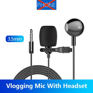 Clip-on Microphone for vlogging With Monitor Earphones Universal for Android Phone Videoke/recording 3 meters