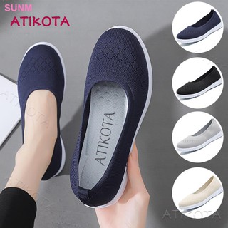 ♥️Ready stock & Super quality♥️ Atikota Women Flat Shoe Comfy Breathable Mesh Slip On Cushion Walking Shoes