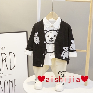readystock ❤ aishijia ❤【73--120】 Children's Clothing Boys' Spring and Autumn Suit New Kids' Sweater Vest Korean-Style Three-Piece Baby Fashion Clothes Korean-Style Casual Stylish and Handsome Sweater with Long Sleeves Suits (5)