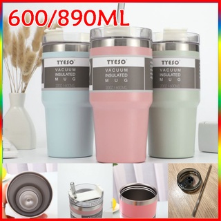 COD Tyeso Stainless steel Thermos Macaron Vacuum Tumbler Cup Water bottle with straw 600/890ML