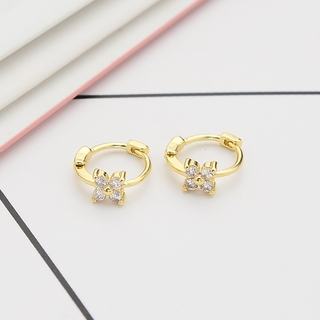 XiaboACC 14K Gold Plated Mini Zircon Hoop Earrings 1 Pair Piercing Cubic Zirconia Cartilage Stud Earrings (4)