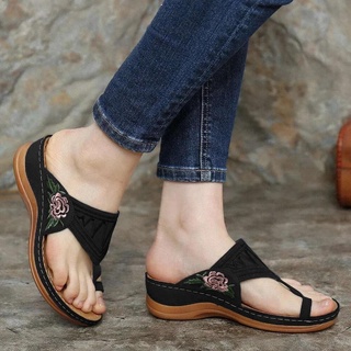 ♚┅Atikota Women Retro Sandals Flower Pattern Open Toe Plus Size Wedge Sandal Casual Comfortable Ladi