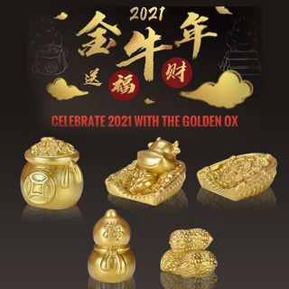 Cute Figurine Gift 2021 Chinese New Year Golden Lucky Ox Cow Terrarium Figurine