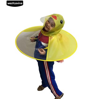 ☔Cartoon Duck Children Raincoat Umbrella UFO Shape Rain Hat Cape Foldable (6)