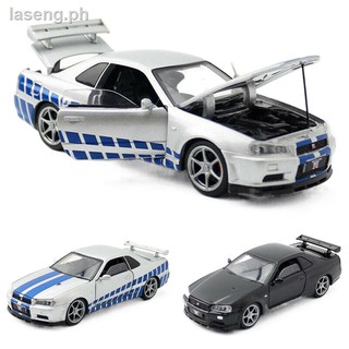 ☾✕1:36 Nissan Skyline Ares GTR R34 Diecasts & Toy Vehicles Metal Car Model Pull Back Kids Toys