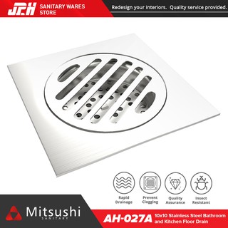 Mitsushi AH-027A 10x10 304 Stainless Steel Bathroom and Kitchen Floor Drain