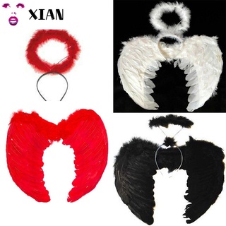 XIANSTORE Fashion Feather Wings Party Supplies Fancy Dress Props Angel Wings & Halo Christmas Black White Fairy Cosplay Halloween Costume/Multicolor
