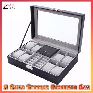 8 Grids Watch Storage Organizer Box Ring Collection Boxes (Black)