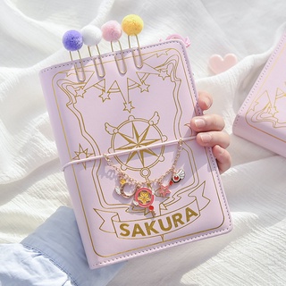 Cute Pink Sakura Anime Loose-leaf Diary Notebook Colorful Pages Spiral 6 Holes Binder Notebook