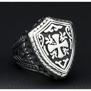 Fashion Retro Carved and Carved Personality Cross Shield Men's Ring for Men Gift