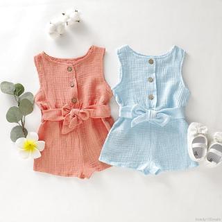 Infant Baby Sleeveless Solid Print Rompers Kids Girls Jumpsuit Overalls Newborn Clothes